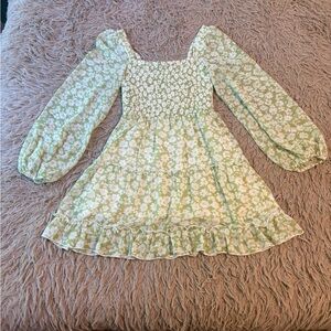 Lulu's Green and White Floral Smocked Sundress with Bishop Sleeves